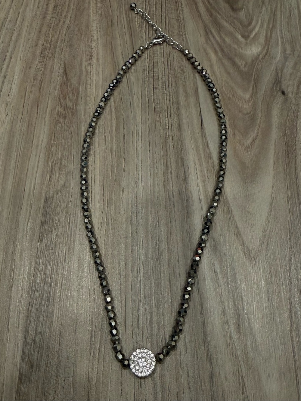 Sparkling Hematite Bead Choker Necklace with Crystal Pavé Pendant